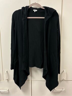 Splendid Black Hooded Open-Front Cardigan